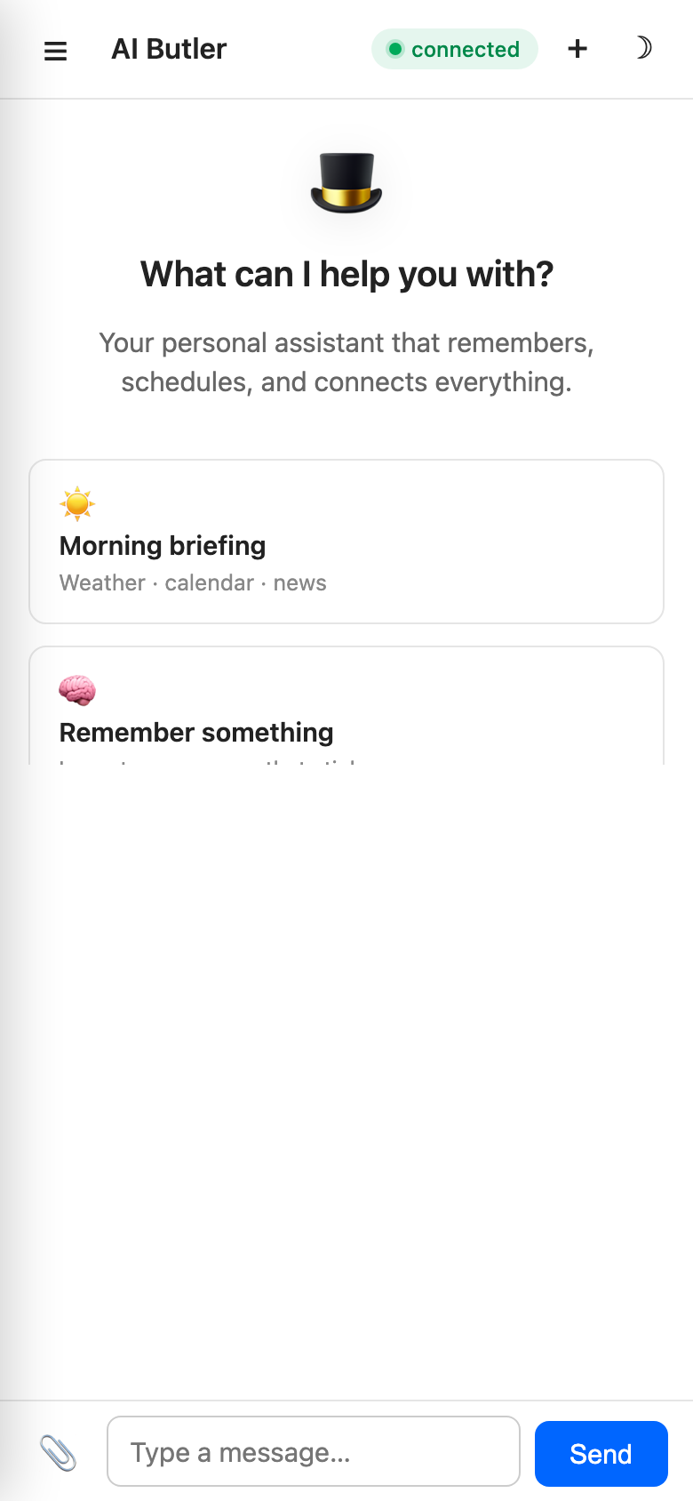 AI Butler mobile view of welcome screen