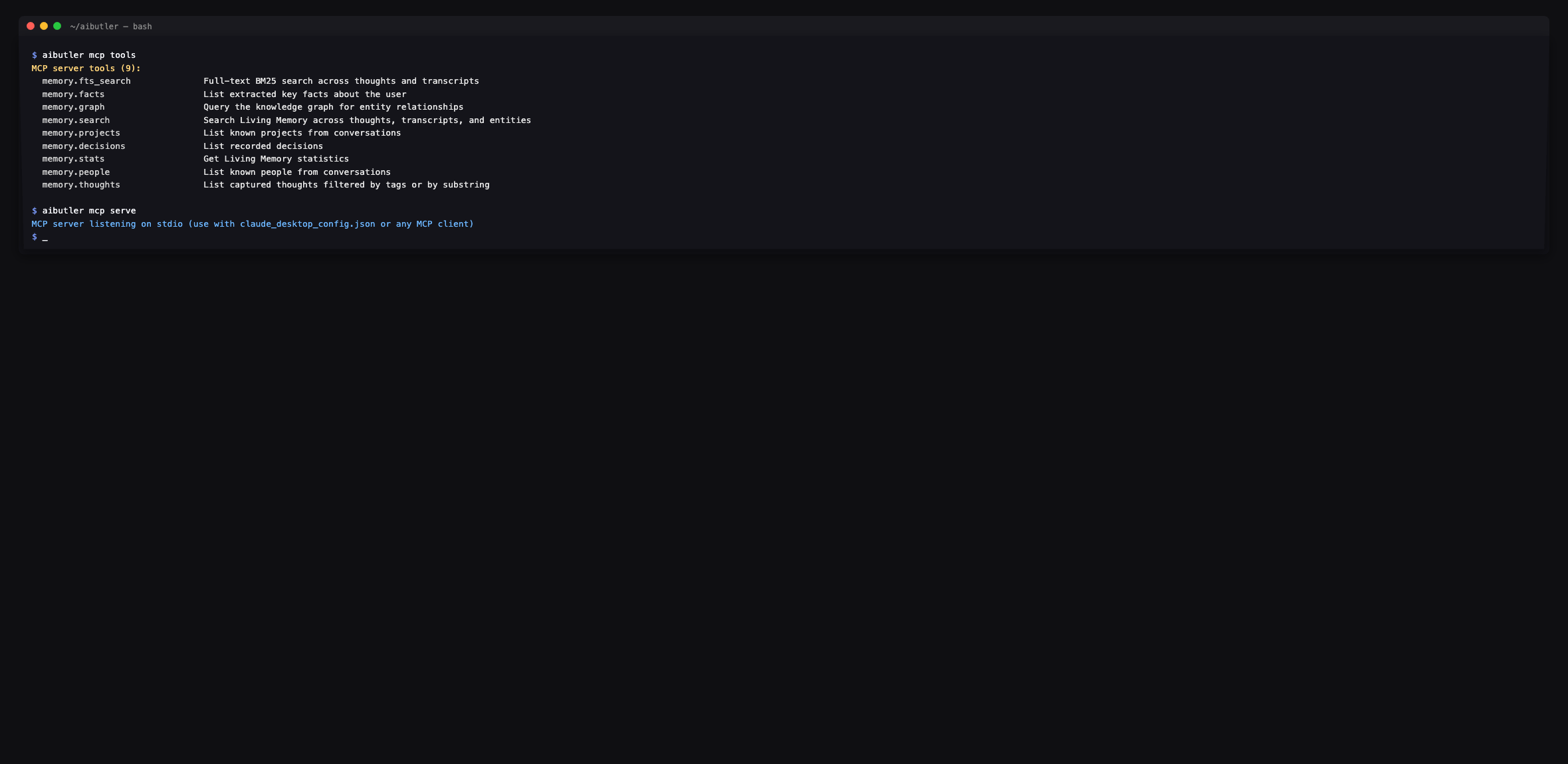 aibutler mcp tools + mcp serve